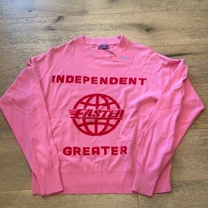 Edikted Pink Crew Neck Sweater with Bold Red Graphics - Brand New